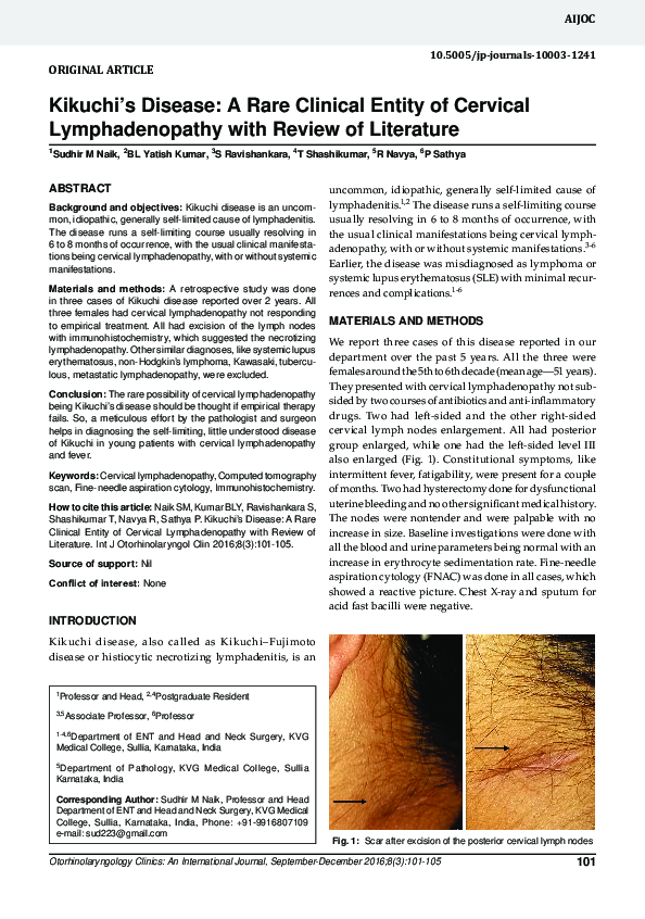 (PDF) Kikuchi's Disease: A Rare Clinical Entity of Cervical ...