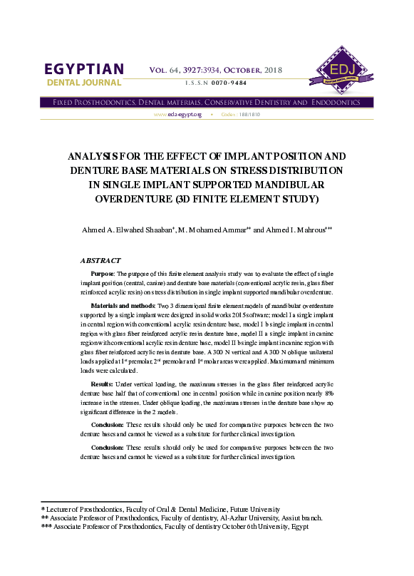 (PDF) Analysis for the Effect of Implant Position and Denture Base ...