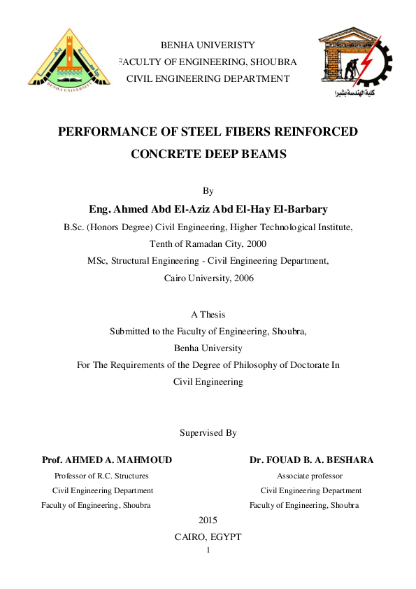 (PDF) PERFORMANCE OF STEEL FIBERS REINFORCED CONCRETE DEEP BEAMS