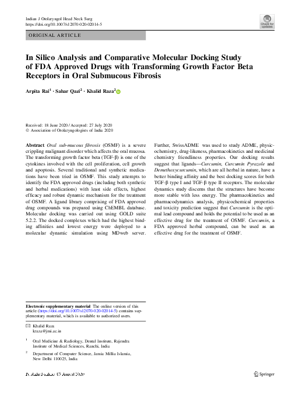 (PDF) In Silico Analysis and Comparative Molecular Docking Study of FDA ...