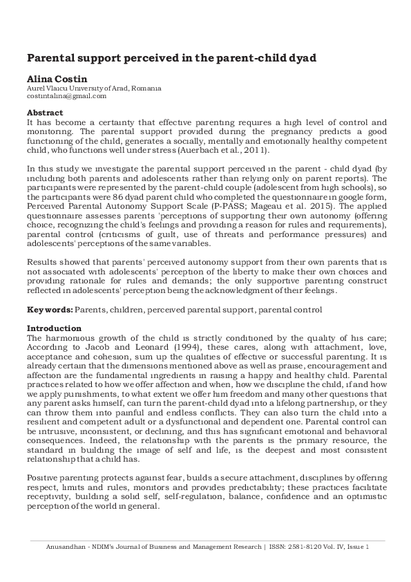 (PDF) Parental support perceived in the parent-child dyad