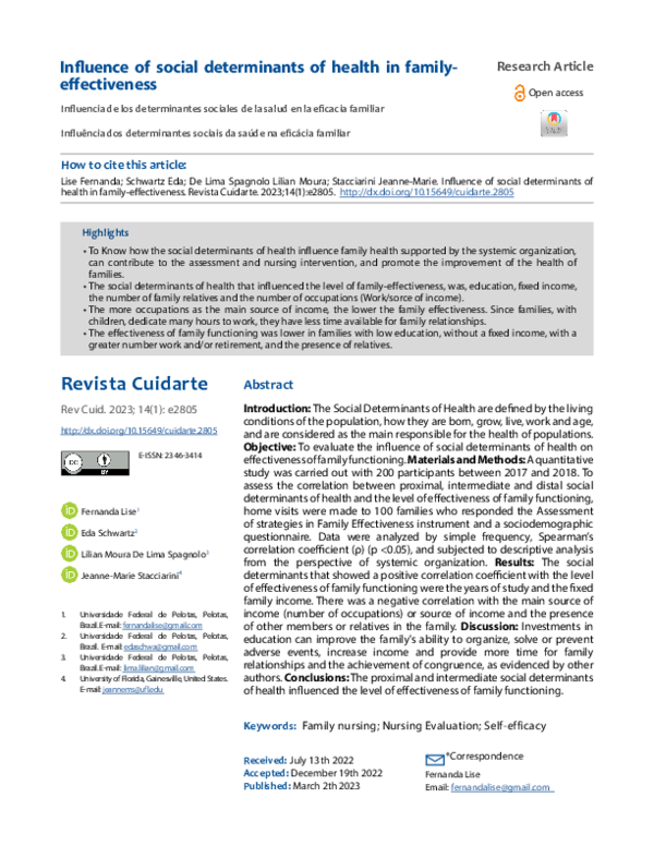 (PDF) Influence of social determinants of health in family-effectiveness