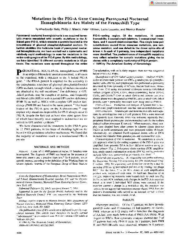 (PDF) Mutations in the PIG-A gene causing paroxysmal nocturnal ...