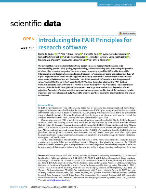 (PDF) Introducing the FAIR Principles for research software