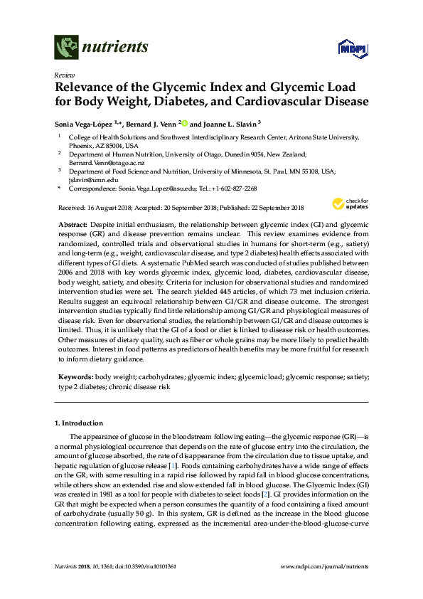 (PDF) Relevance of the Glycemic Index and Glycemic Load for Body Weight ...