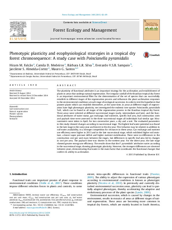 (PDF) Phenotypic plasticity and ecophysiological strategies in a ...