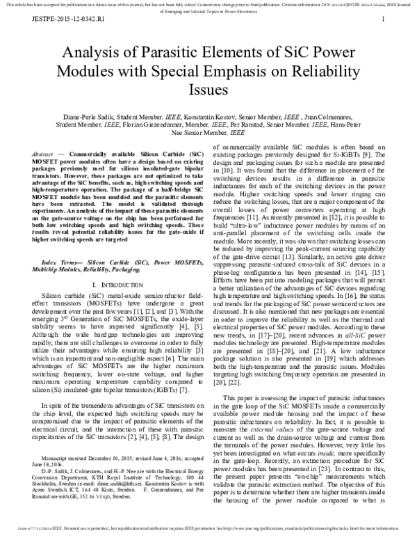 (PDF) Analysis of parasitic elements of SiC power modules with special ...
