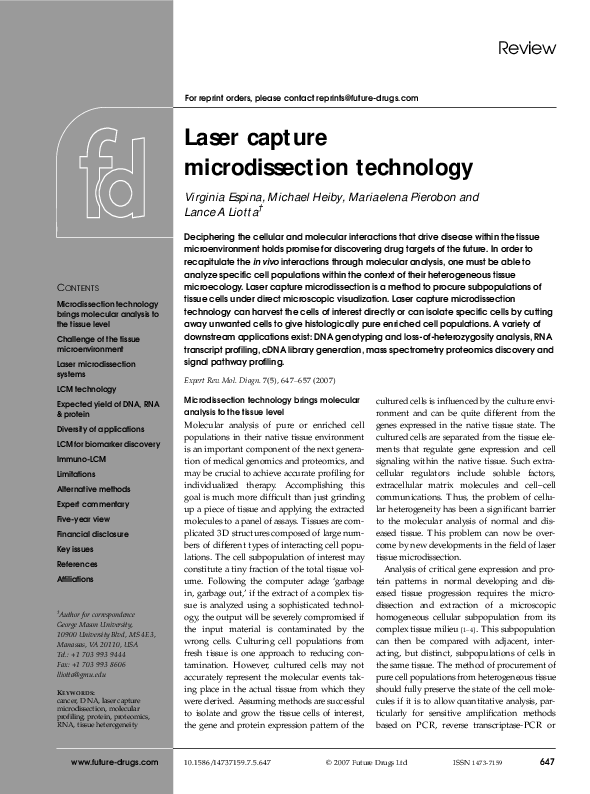 (PDF) Laser capture microdissection technology