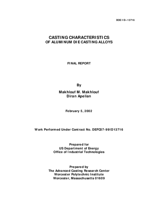 (PDF) Casting Characteristics of Aluminum Die Casting Alloys