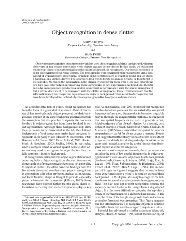 (PDF) Object recognition in dense clutter