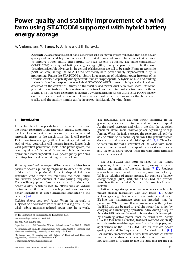 (PDF) Power quality and stability improvement of a wind farm using ...