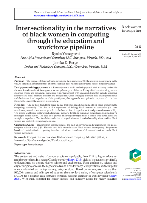 (PDF) Intersectionality in the narratives of black women in computing ...