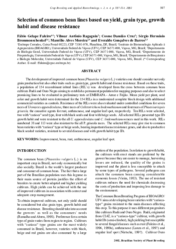 (PDF) Selection of common bean lines based on yield, grain type, growth ...
