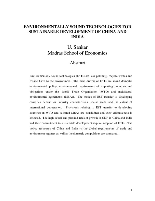 (PDF) Environmentally Sound Technologies for Sustainable Development of ...
