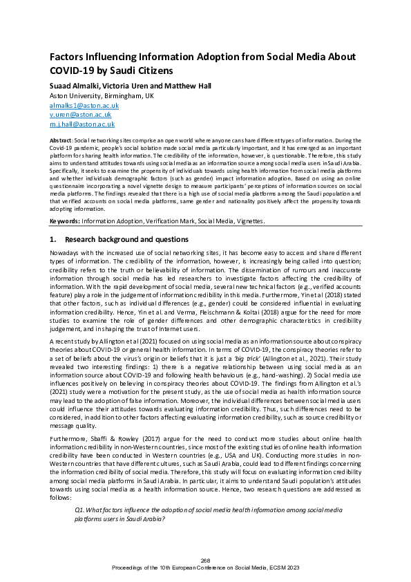 (PDF) Factors Influencing Information Adoption From Social Media About ...