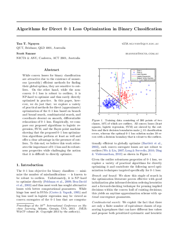 (PDF) Algorithms for direct 0--1 loss optimization in binary classification