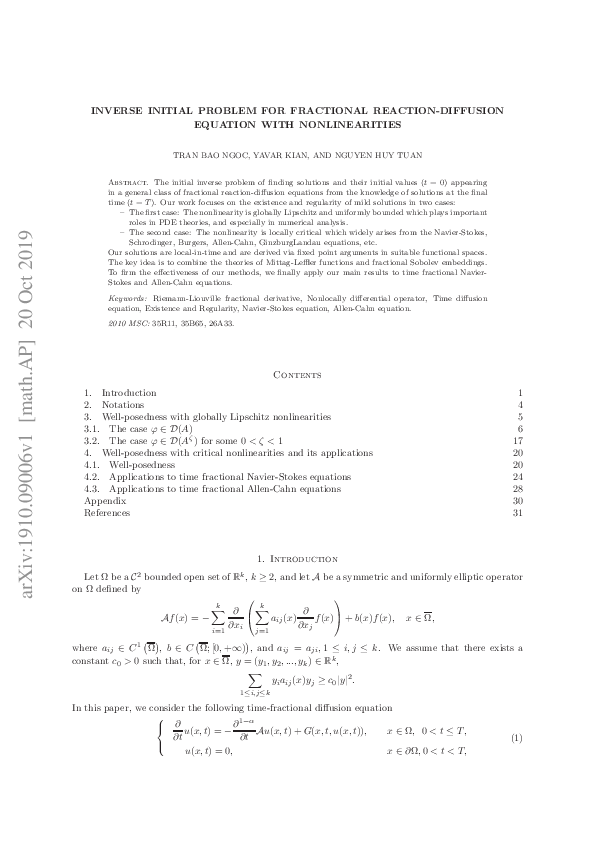 (PDF) Inverse initial problem for fractional reaction-diffusion ...