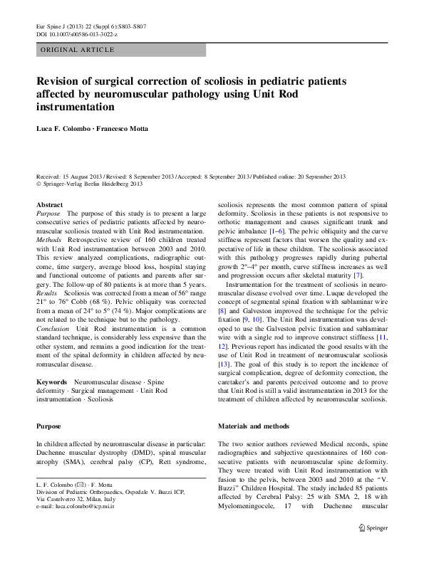 (PDF) Revision of surgical correction of scoliosis in pediatric ...