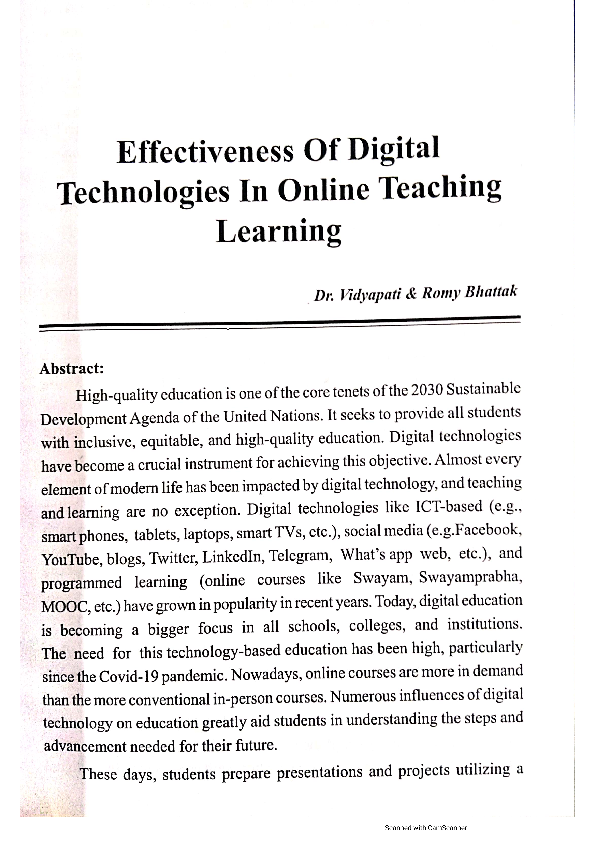 (PDF) Effectiveness Of Digital Technologies In Online Teaching Learning