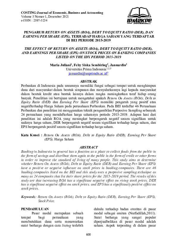 (PDF) Pengaruh Return On Assets (ROA), Debt To Equity Ratio (DER), Dan ...