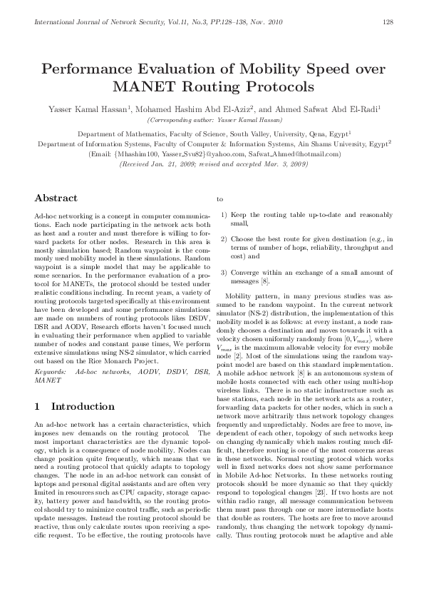 (PDF) Performance Evaluation of Mobility Speed Over MANET Routing Protocols
