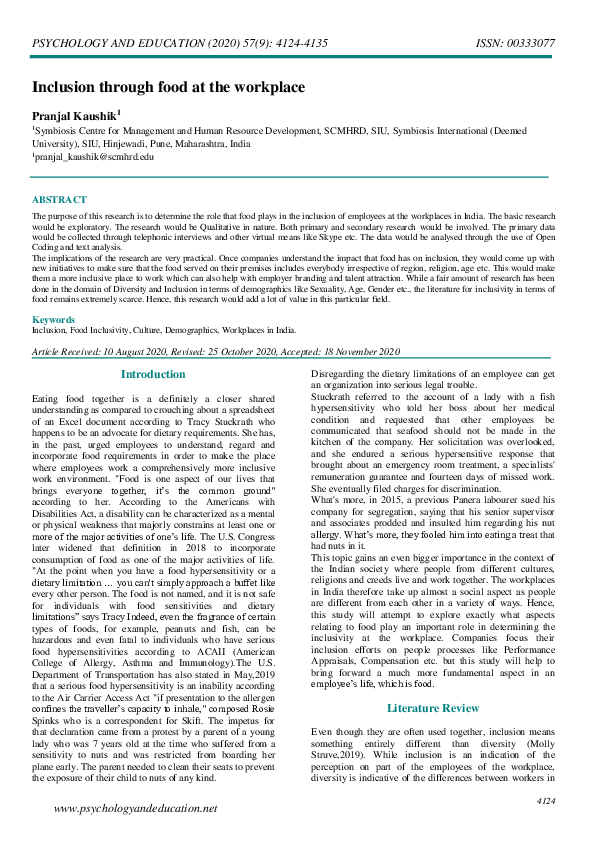 (PDF) Inclusion through food at the workplace