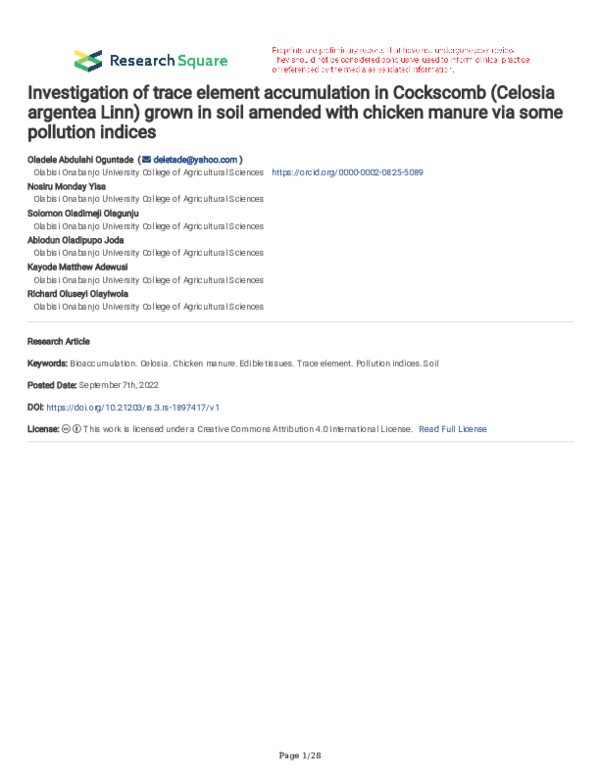 (PDF) Investigation of trace element accumulation in Cockscomb (Celosia ...