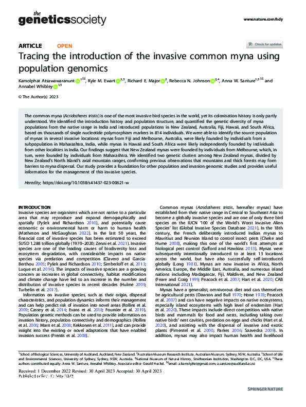 (PDF) Tracing the introduction of the invasive common myna using ...