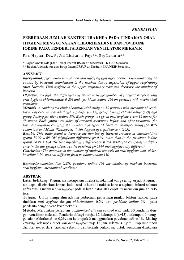 (PDF) Perbedaan Jumlah Bakteri Trakhea pada Tindakan Oral Hygiene