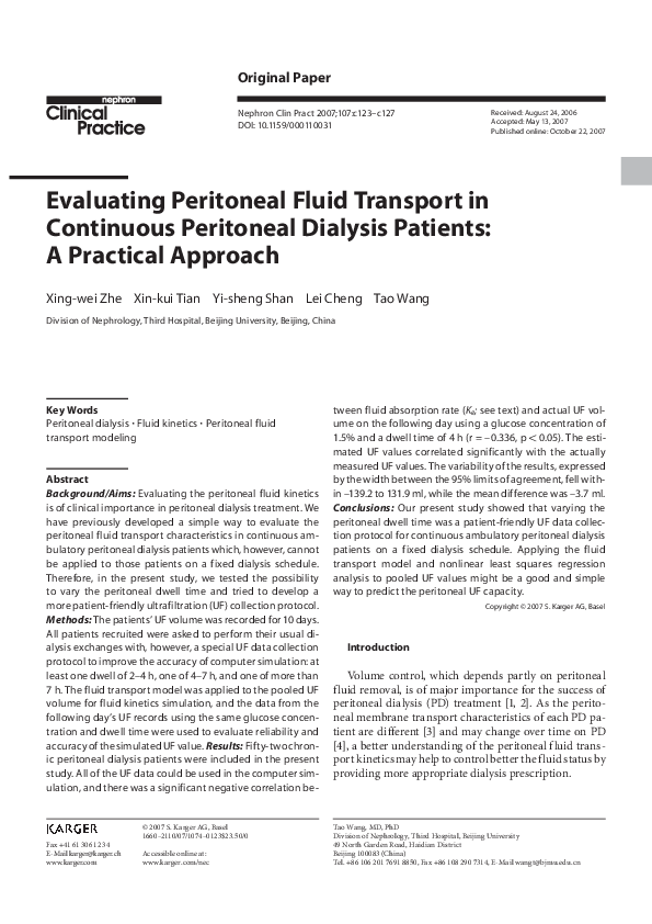 (PDF) Evaluating Peritoneal Fluid Transport in Continuous Peritoneal ...