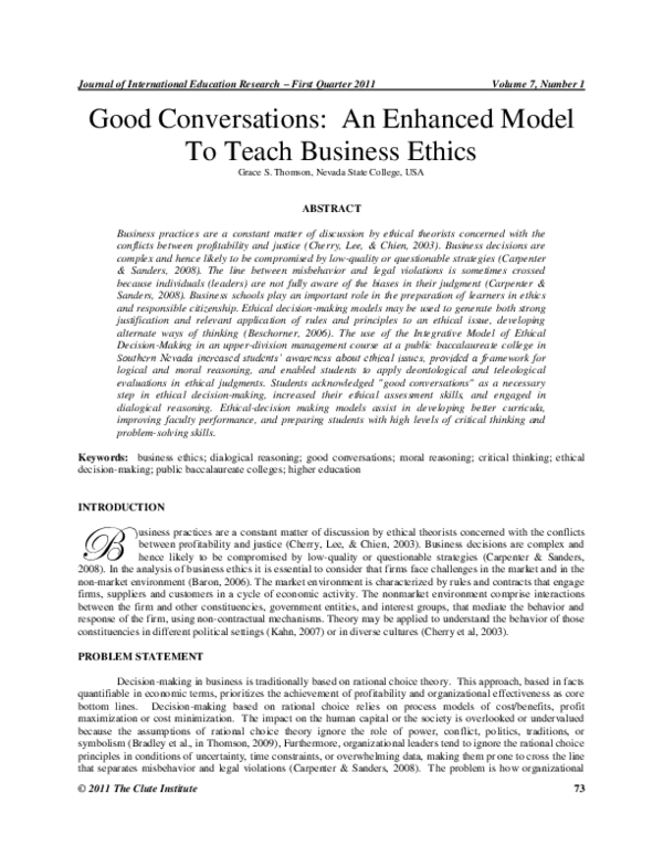 (PDF) Good Conversations: An Enhanced Model To Teach Business Ethics