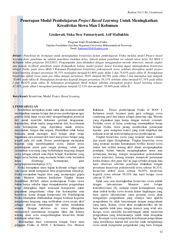 (PDF) Penerapan Model Pembelajaran Project Based Learning Untuk ...