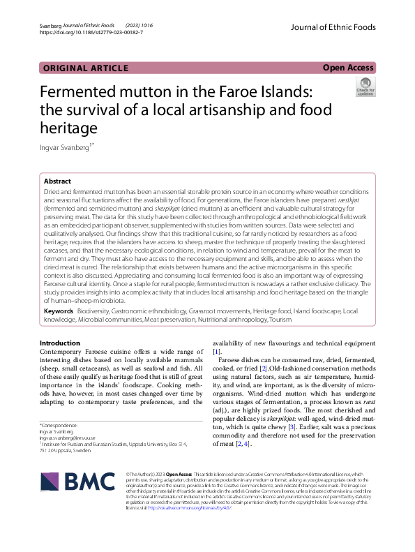 (PDF) Fermented mutton in the Faroe Islands: the survival of a local ...