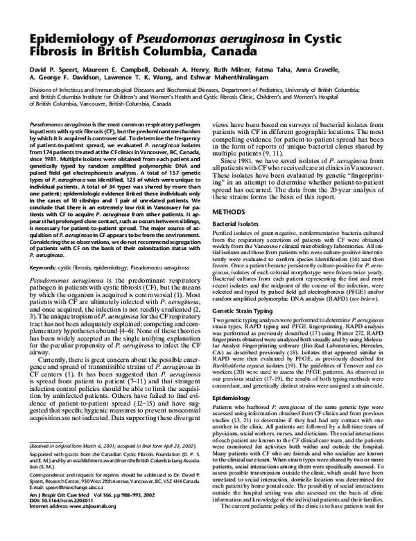 (PDF) Epidemiology of Pseudomonas aeruginosa in Cystic Fibrosis in ...