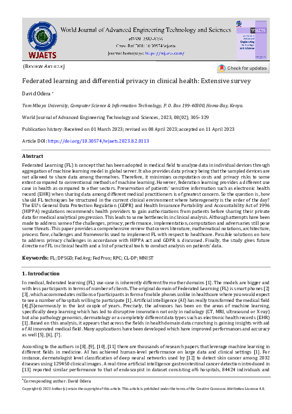 (PDF) Federated learning and differential privacy in clinical health ...