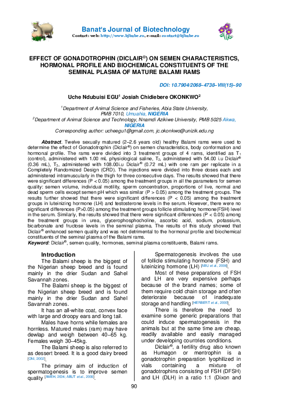 (PDF) Effect of Gonadotrophin (Diclair®) on Semen Characteristics ...