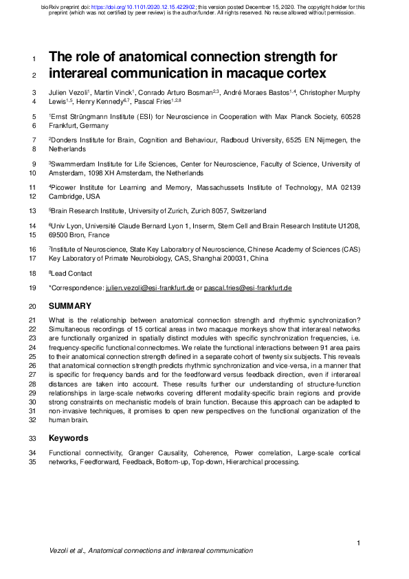 (PDF) The role of anatomical connection strength for interareal ...