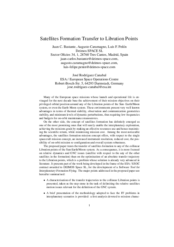 (PDF) Satellites Formation Transfer to Libration Points