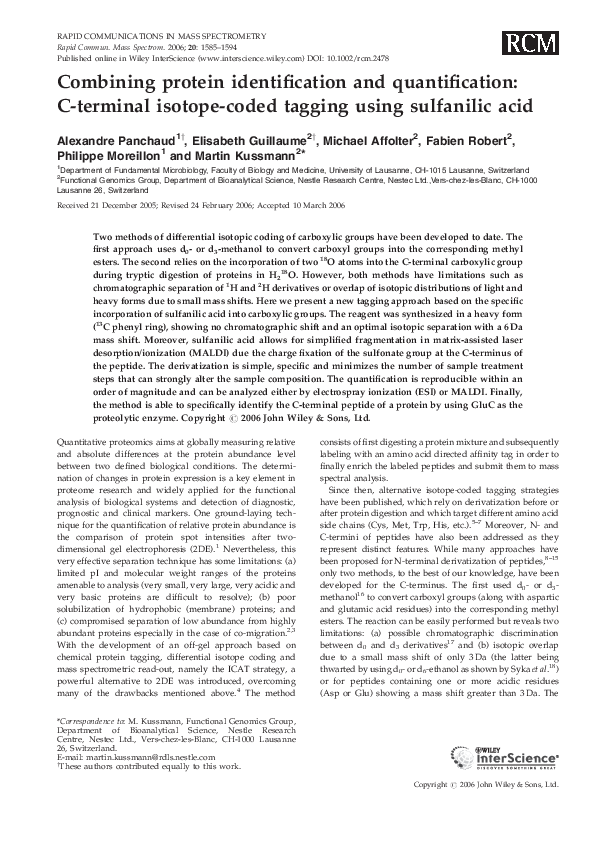 (PDF) Combining protein identification and quantification: C-terminal ...