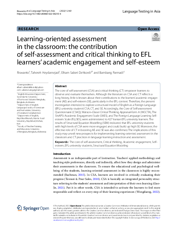 (PDF) Learning-oriented assessment in the classroom: the contribution ...