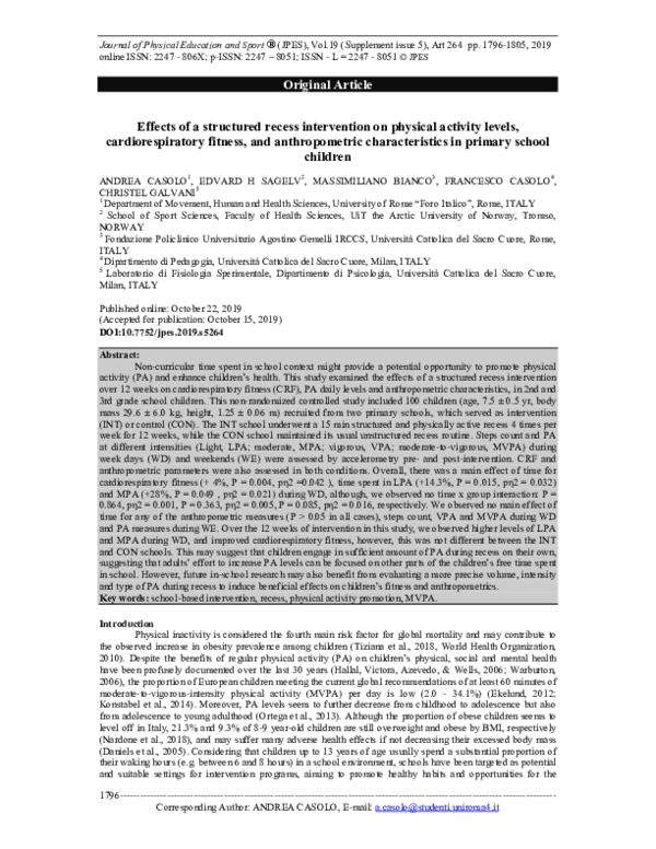 (PDF) Effects of a structured recess intervention on physical activity ...