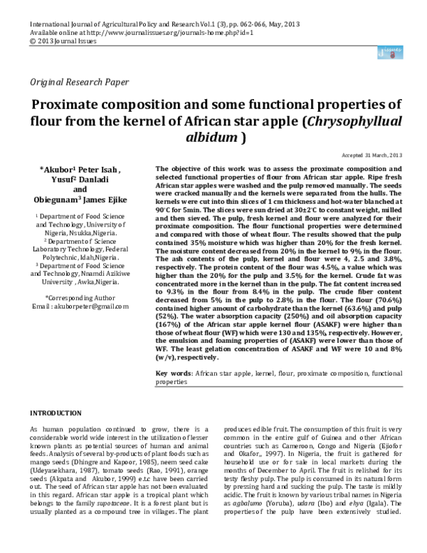 (PDF) Proximate composition and some functional properties of flour ...