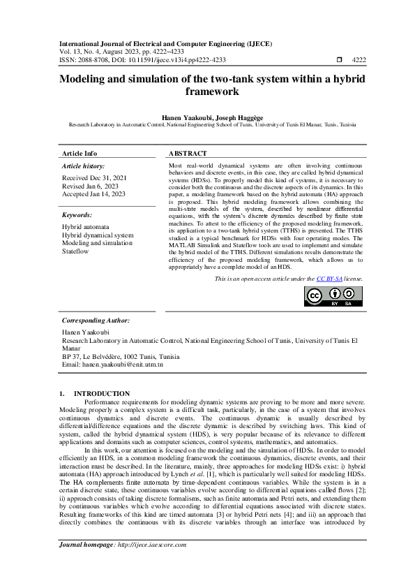 (PDF) Modeling and simulation of the two-tank system within a hybrid ...