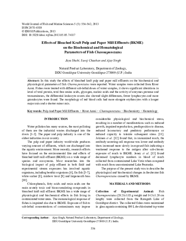 (PDF) Effects of Bleached Kraft Pulp and Paper Mill Effluents (BKME) on ...