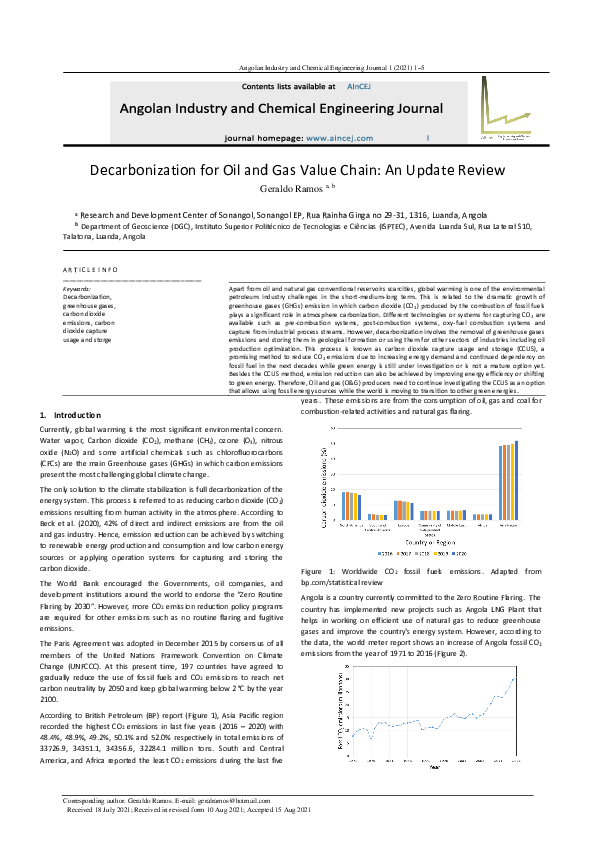 (PDF) Decarbonization for Oil and Gas Value Chain: An Update Review