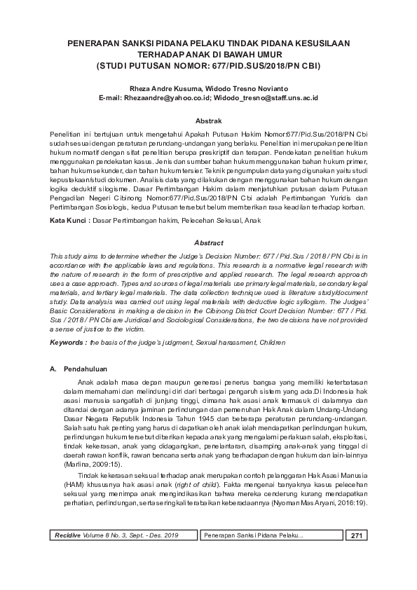 (PDF) Penerapan Sanksi Pidana Pelaku Tindak Pidana Kesusilaanterhadap ...