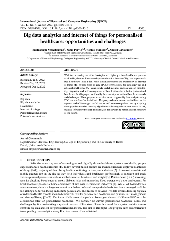 (PDF) Big data analytics and internet of things for personalised ...