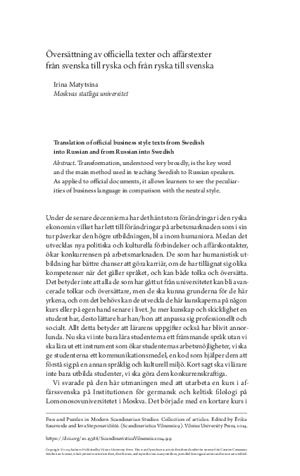 (PDF) Översättning Av Officiella Texter Och Affärstexter Från Svenska ...