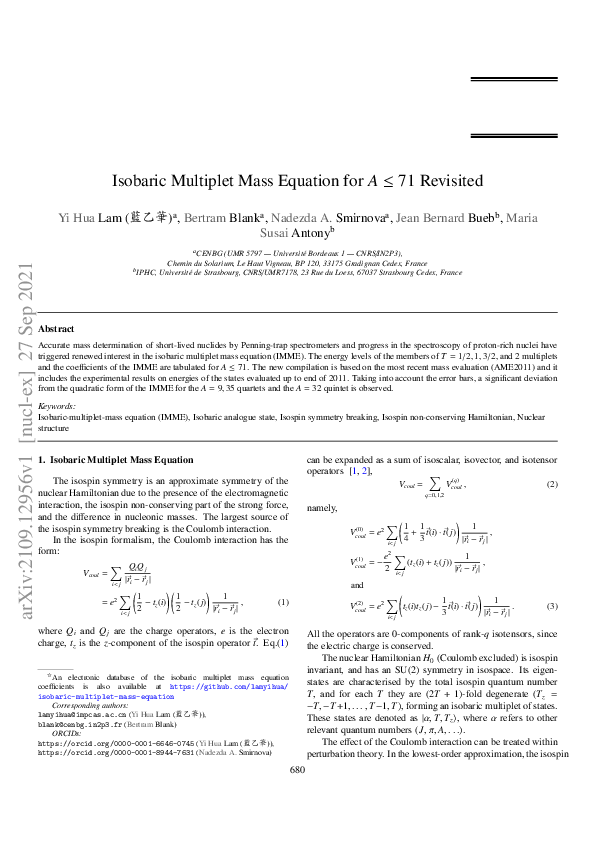 (PDF) The isobaric multiplet mass equation for revisited