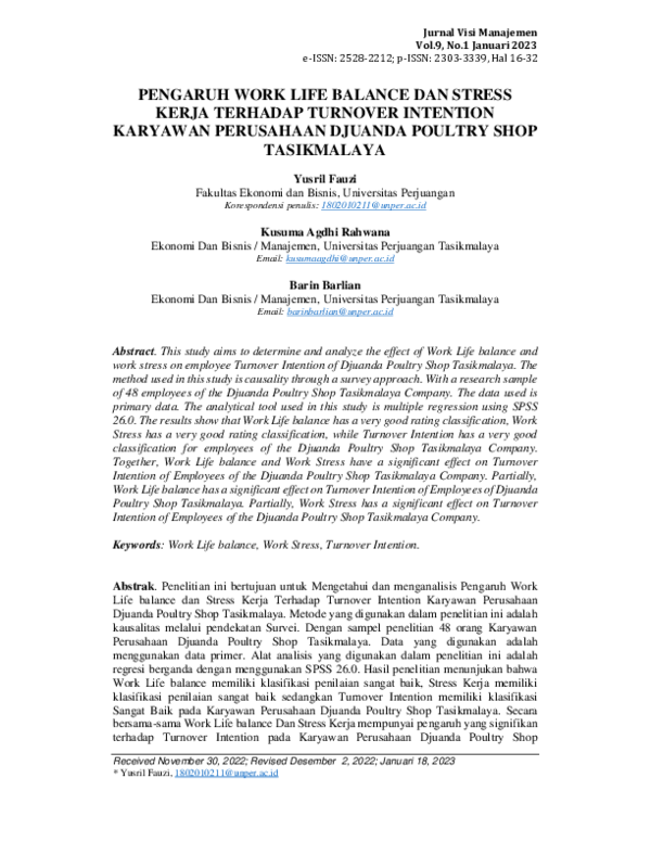 (PDF) Pengaruh Work Life Balance Dan Stress Kerja Terhadap Turnover ...